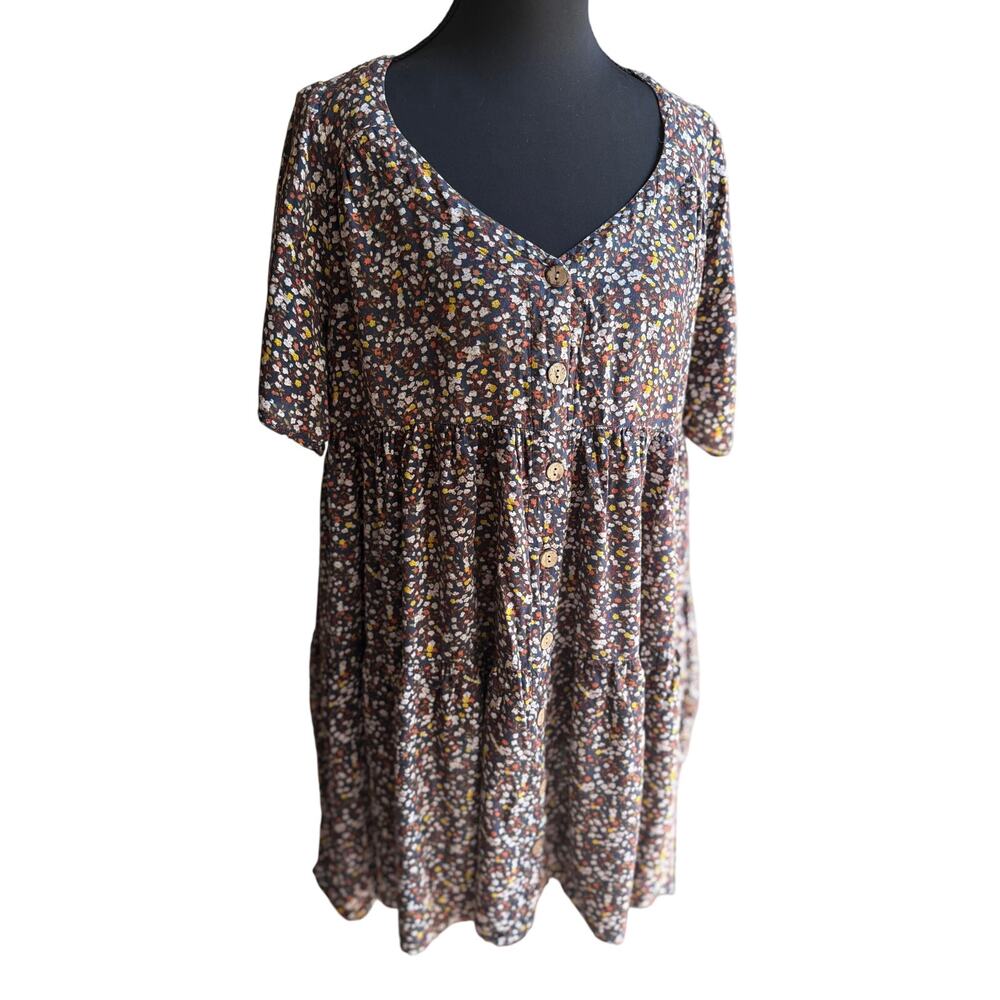 Easel Boutique Floral Babydoll Dress Medium Boho Tiered Pockets Cottagecore